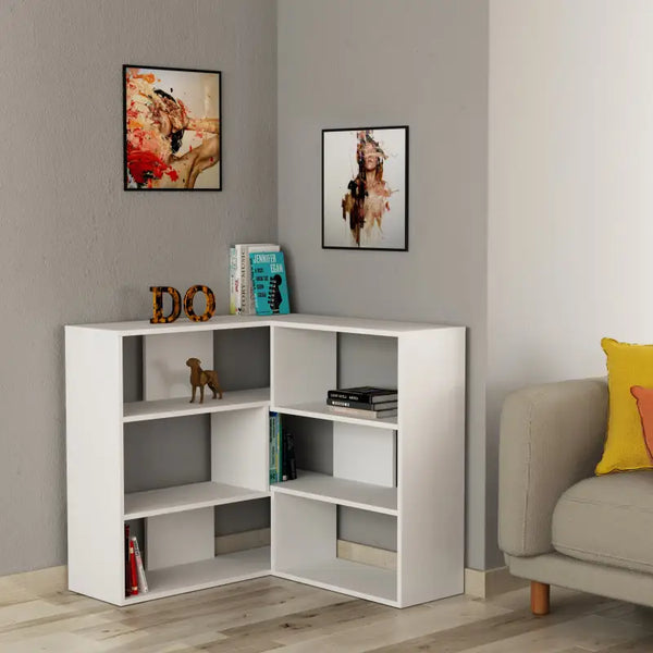 Decortie Molly Modern Corner Multipurpose Bookcase Display Unit Room Separator No.3 Short 89cm