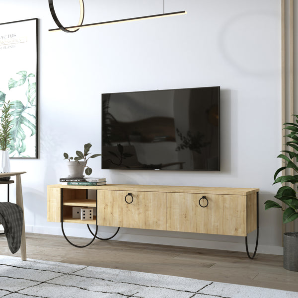 decortie Norfolk Modern TV Stand Multimedia Centre With Storage Cabinet 151 cm