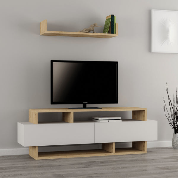 Decortie Rela Modern TV Stand Multimedia Centre With Storage And Wall Shelf 125cm