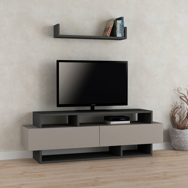Decortie Rela Modern TV Stand Multimedia Centre With Storage And Wall Shelf 125cm