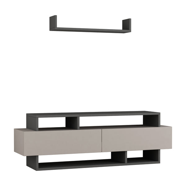 Decortie Rela Modern TV Stand Multimedia Centre With Storage And Wall Shelf 125cm