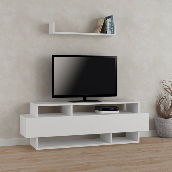 decortie Rela Modern TV Stand Multimedia Centre With Storage And Wall Shelf 125cm