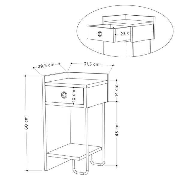 Decortie Sirius Modern Bedside Table Left Module Width Bedroom Furniture 32cm