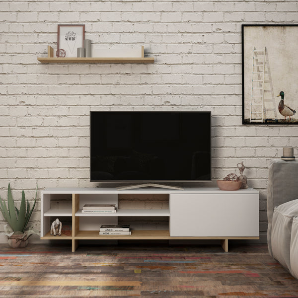 Decortie Stockton Modern Tv Unit With Storage And Wall Shelf 160cm