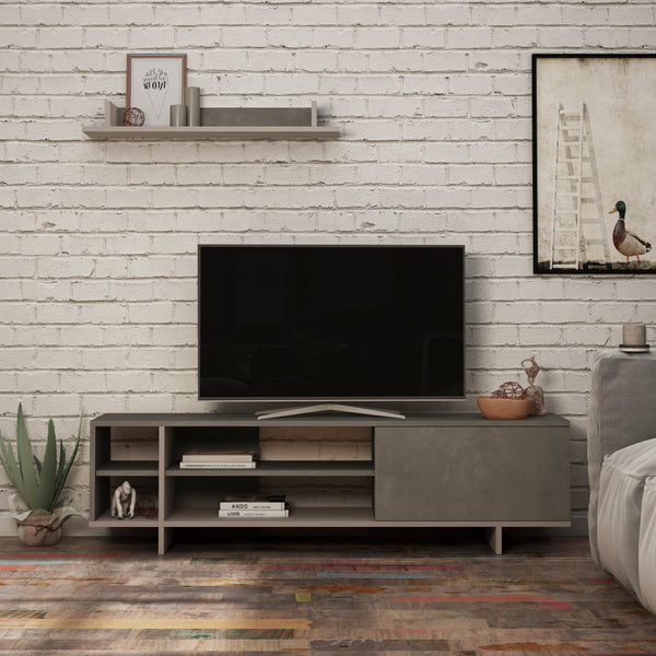Decortie Stockton Modern Tv Unit With Storage And Wall Shelf 160cm