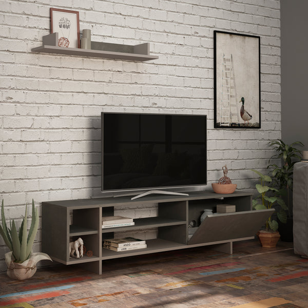 Decortie Stockton Modern Tv Unit With Storage And Wall Shelf 160cm