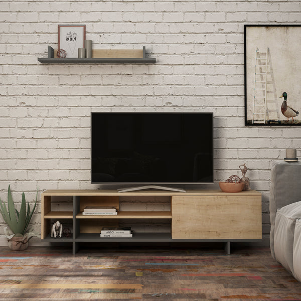 decortie Stockton Modern Tv Unit With Storage And Wall Shelf 160cm