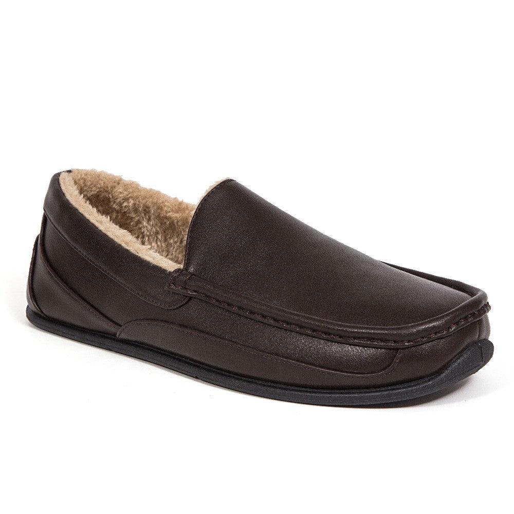 deer stags Deer Stags Spun Unisex Slipper in Dark Brown Faux Leather