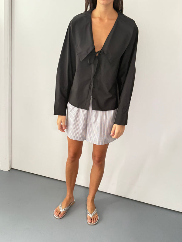 Deiji Studios Collared Tie Shirt Black Collared Tie Shirt - Black