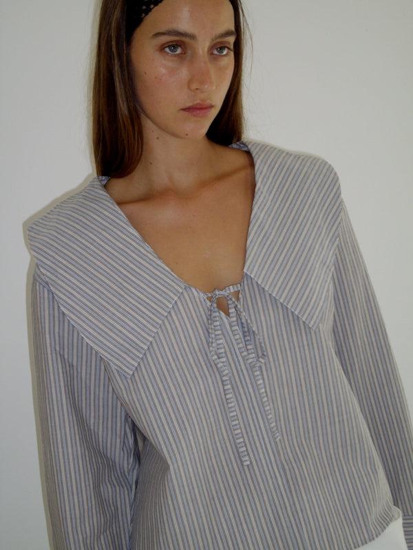 Deiji Studios Collared Tie Shirt Seas Stripe Collared Tie Shirt - Seas Stripe