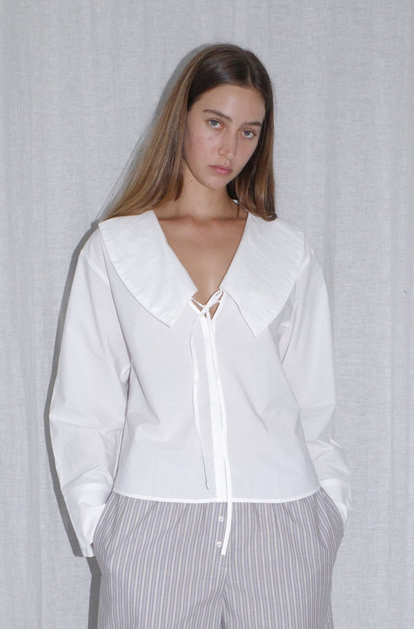 Deiji Studios Collared Tie Shirt White Collared Tie Shirt - White