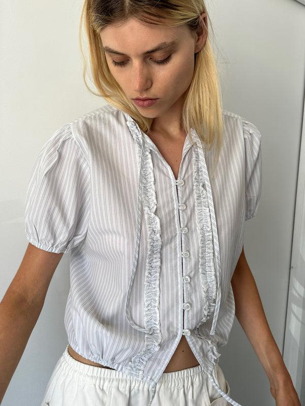 Deiji Studios Double Frill Top Sage Stripe Double Frill Top - Sage Stripe