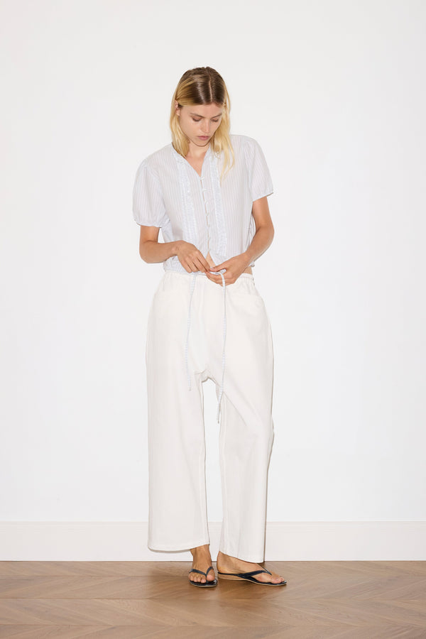 Deiji Studios Double Frill Top Sage Stripe Double Frill Top - Sage Stripe