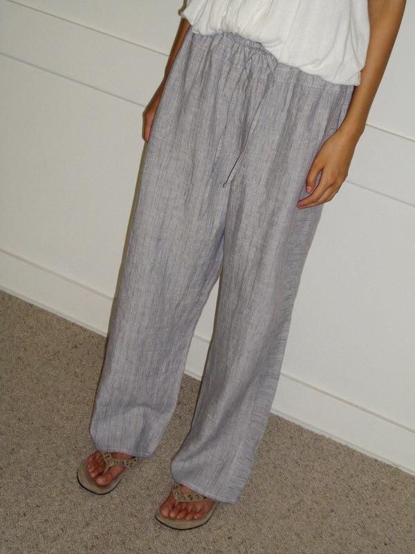 Deiji Studios Double Waist Linen Pant Haze Blue Double Waist Linen Pant - Haze Blue