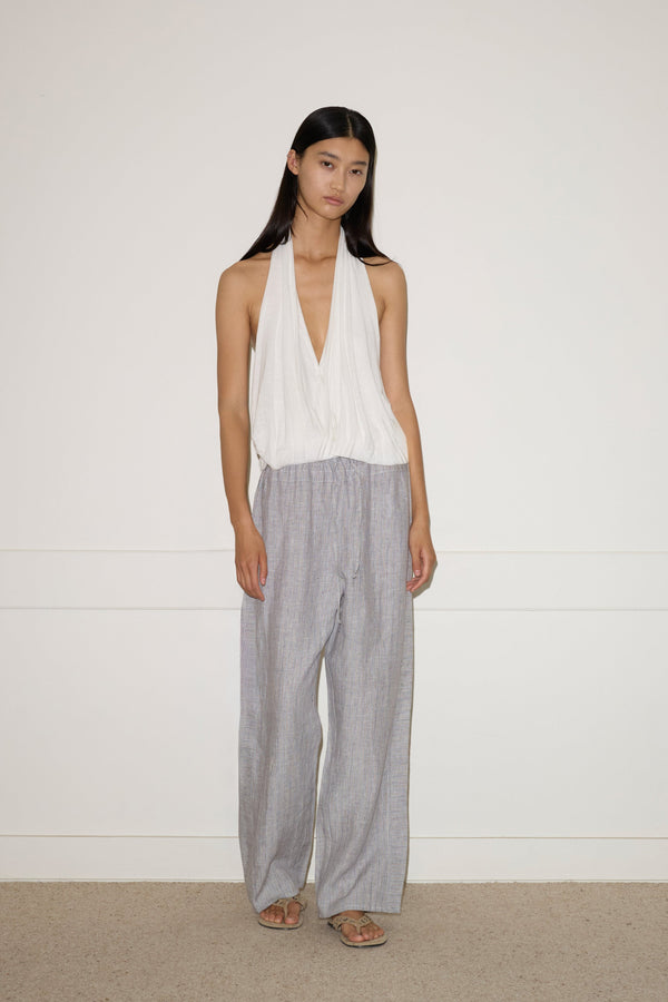 deiji studios Double Waist Linen Pant Haze Blue Double Waist Linen Pant - Haze Blue