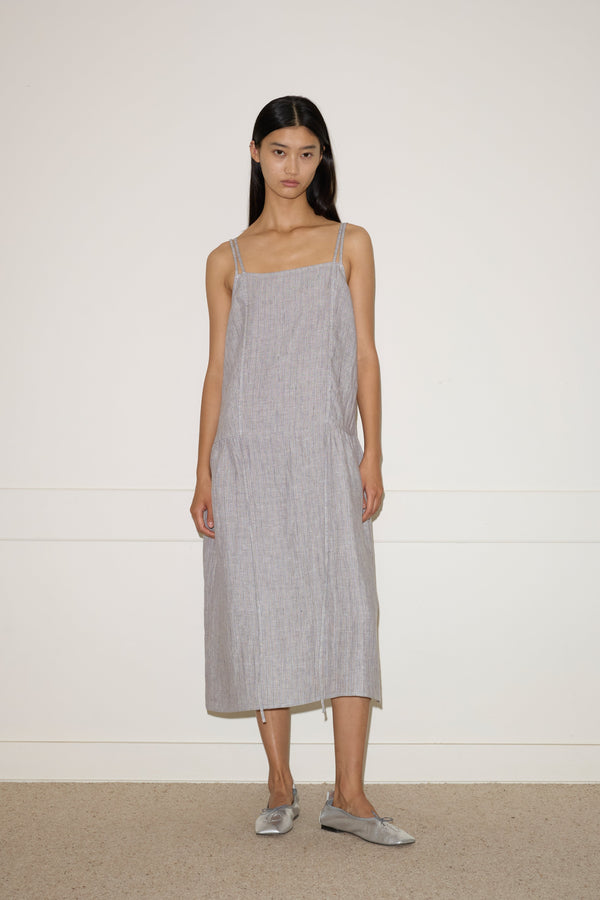 Deiji Studios Linen Strap Dress Haze Blue Linen Strap Dress - Haze Blue