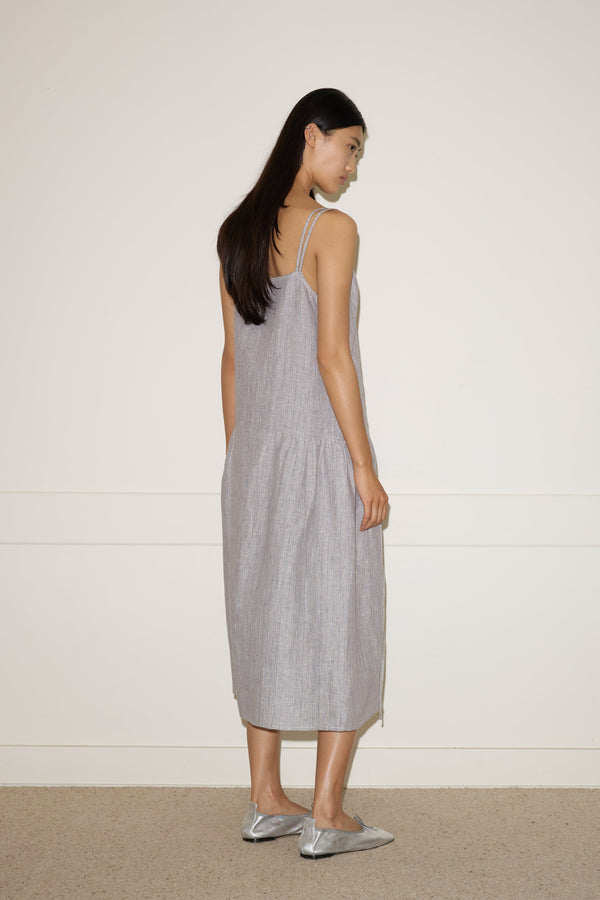 Deiji Studios Linen Strap Dress Haze Blue Linen Strap Dress - Haze Blue