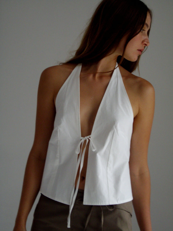 Deiji Studios Open Halter Top White Open Halter Top - White