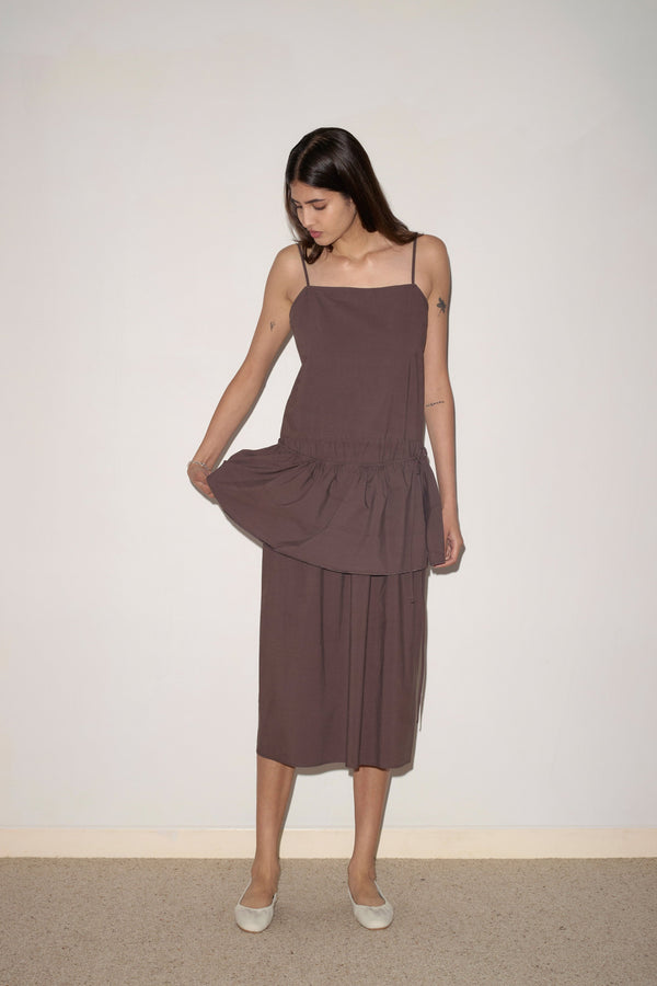 Deiji Studios Peplum Dress Chocolate Peplum Dress - Chocolate