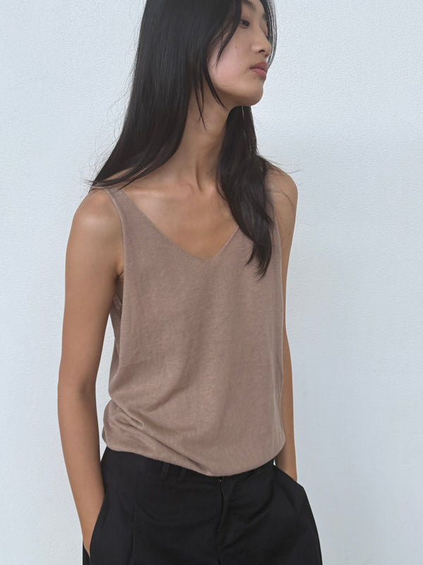 Deiji Studios Rolled Knit Top Light Brown Rolled Knit Top - Light Brown