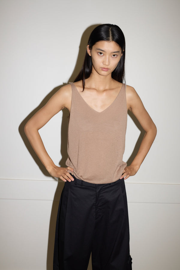 deiji studios Rolled Knit Top Light Brown Rolled Knit Top - Light Brown