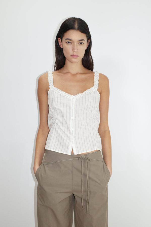 deiji studios Ruffle Button Top Raquette Stripe Ruffle Button Top - Raquette Stripe