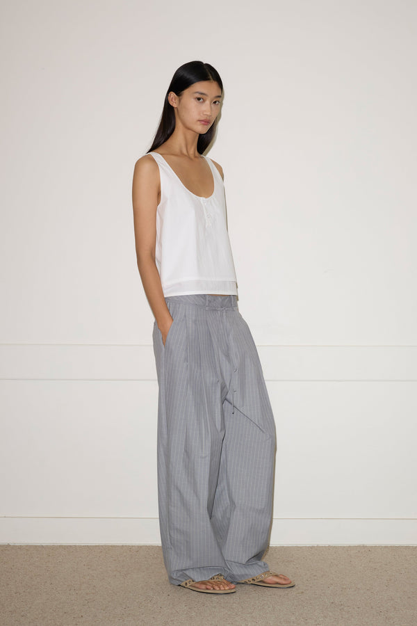 Deiji Studios Tri Pleat Pure Wool Pant Steele Stripe Tri Pleat Pure Wool Pant - Steele Stripe