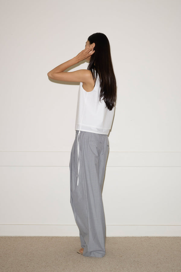 Deiji Studios Tri Pleat Pure Wool Pant Steele Stripe Tri Pleat Pure Wool Pant - Steele Stripe