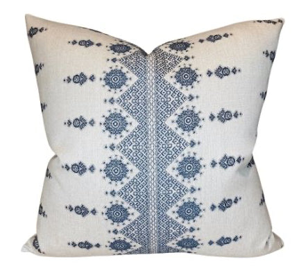 dekowe Carmania Pillow Cover in Indigo on Natural Indoor Outdoor Pillows Peter Dunham Textiles
