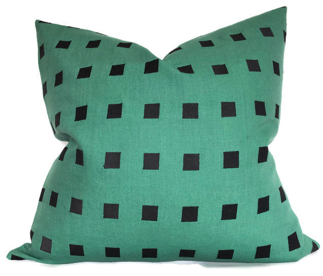 dekowe Chalet Embroidered Pillow Cover in Green + Black Kelly Wearstler Textiles
