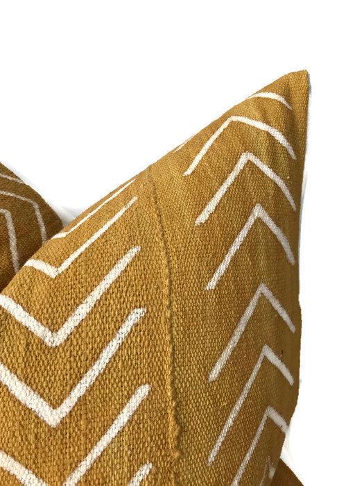 Dekowe Chevron Print Mudcloth Pillow Cover In Mustard Yellow
