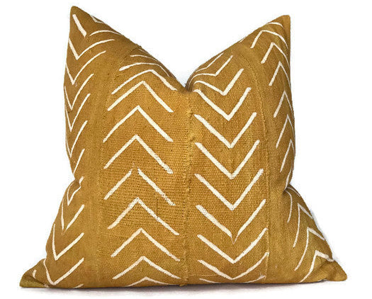 dekowe Chevron Print Mudcloth Pillow Cover in Mustard Yellow