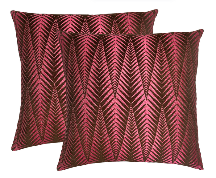 Dekowe Chevron Velvet Pillow Cover In Fuchsia + Brown