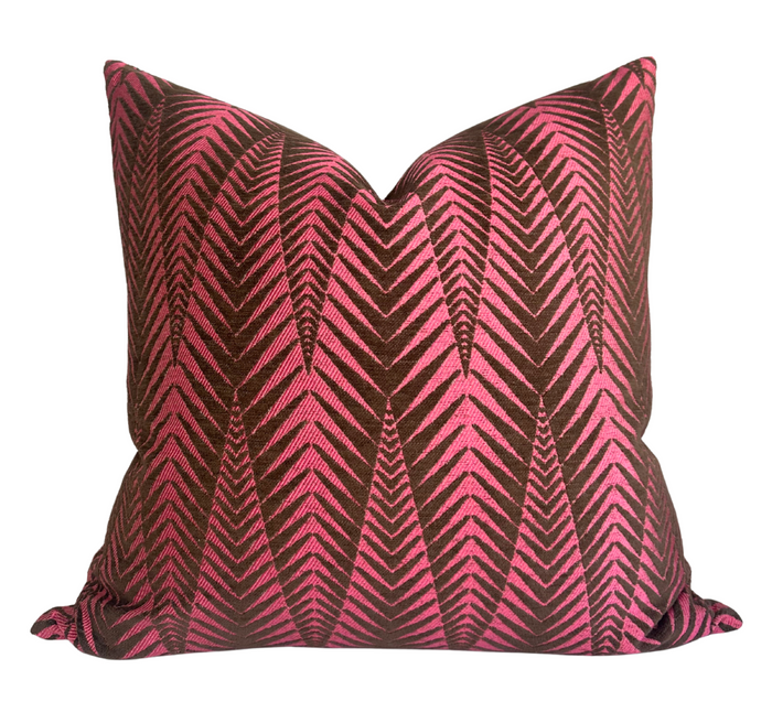 dekowe Chevron Velvet Pillow Cover in Fuchsia + Brown