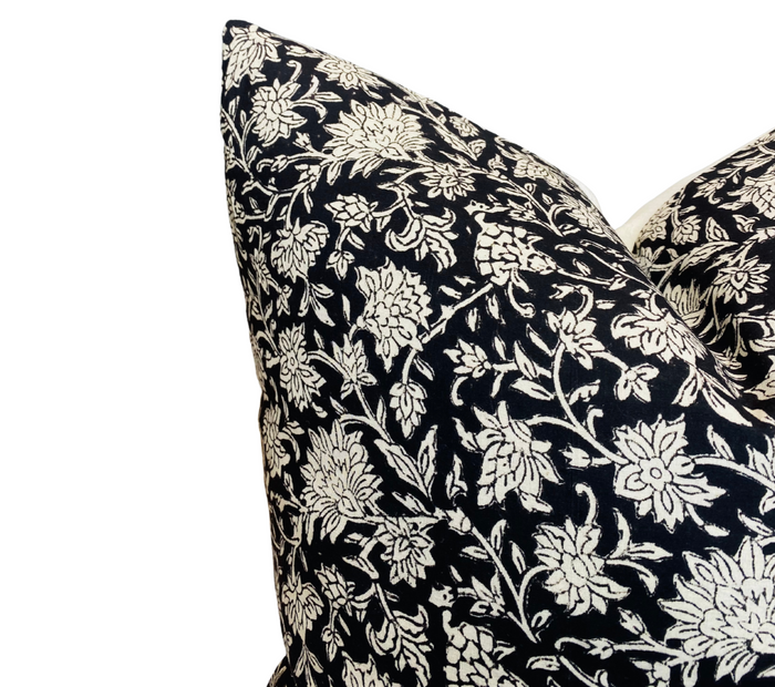 Dekowe Amara Floral Pillow Cover In Tan On Black