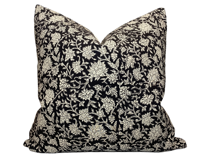 dekowe Amara Floral Pillow Cover in Tan on Black