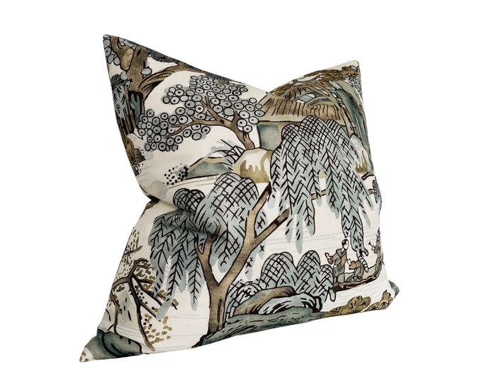 Dekowe Asian Scenic Pillow Cover In Grey
