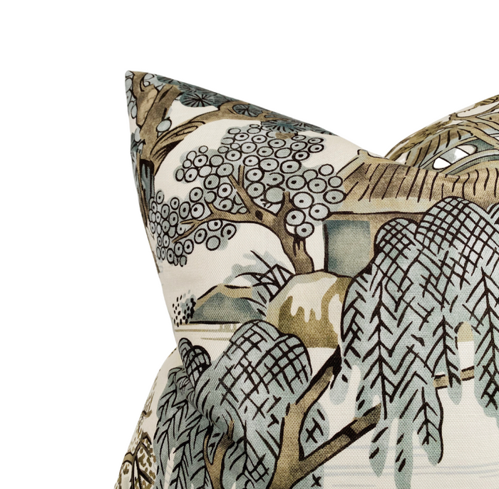 Dekowe Asian Scenic Pillow Cover In Grey