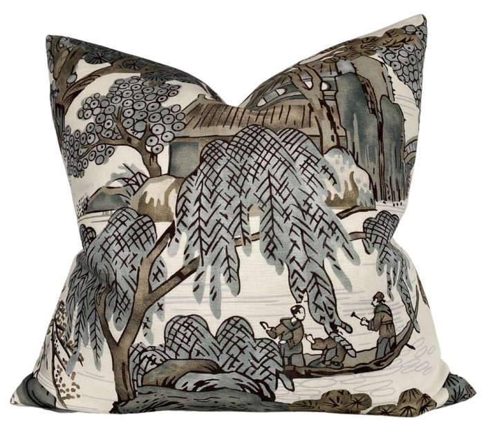 dekowe Asian Scenic Pillow Cover in Grey