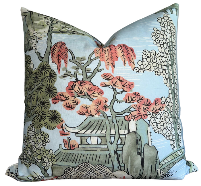 dekowe Asian Scenic Pillow Cover in Robins Egg