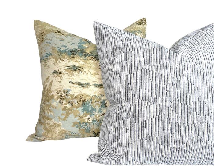 dekowe Cadence Striped Pillow Cover In Denim Blue