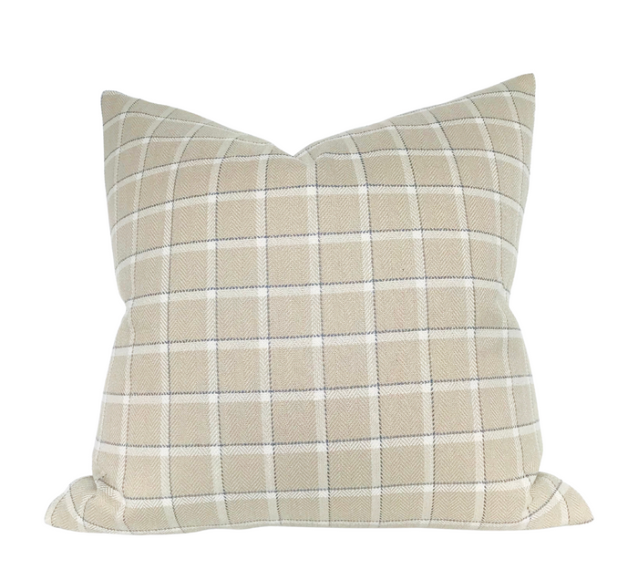 dekowe Campaign Plaid Pillow Cover in Beige Linen
