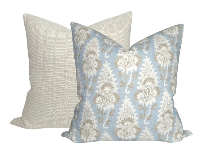 Dekowe Cornwall Floral Pillow Cover In Sky Blue