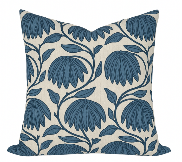 dekowe Desert Floral Pillow Cover in Mineral Blue