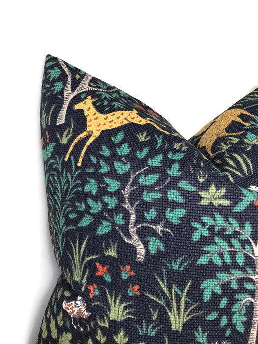Dekowe Forest Animal Pillow Cover In Navy Blue