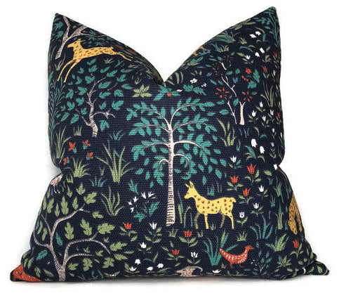 dekowe Forest Animal Pillow Cover in Navy Blue