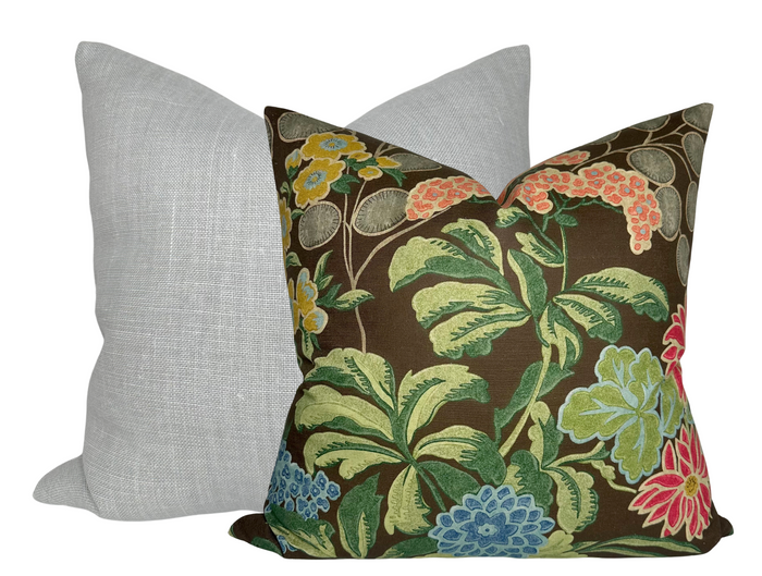 Dekowe Meadow Floral Pillow Cover In Brown