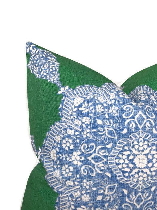 Dekowe Medallion Pillow Cover In Blue And Green