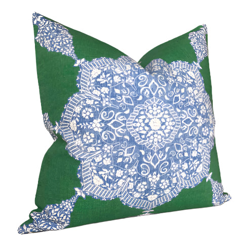 Dekowe Medallion Pillow Cover In Blue And Green