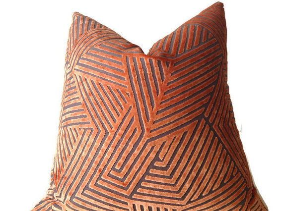 dekowe Orange Maze Velvet Pillow Cover